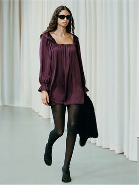 Aritzia Hayden Plum Satin Dress with Square Neck